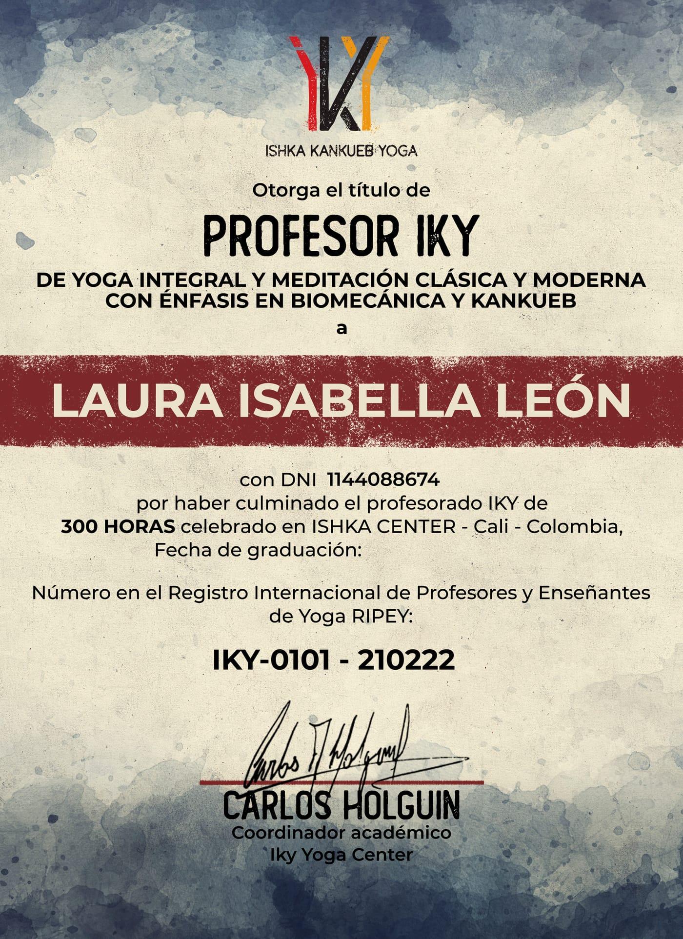 Ejemplo de diploma RIPEY — certificación de profesor de yoga