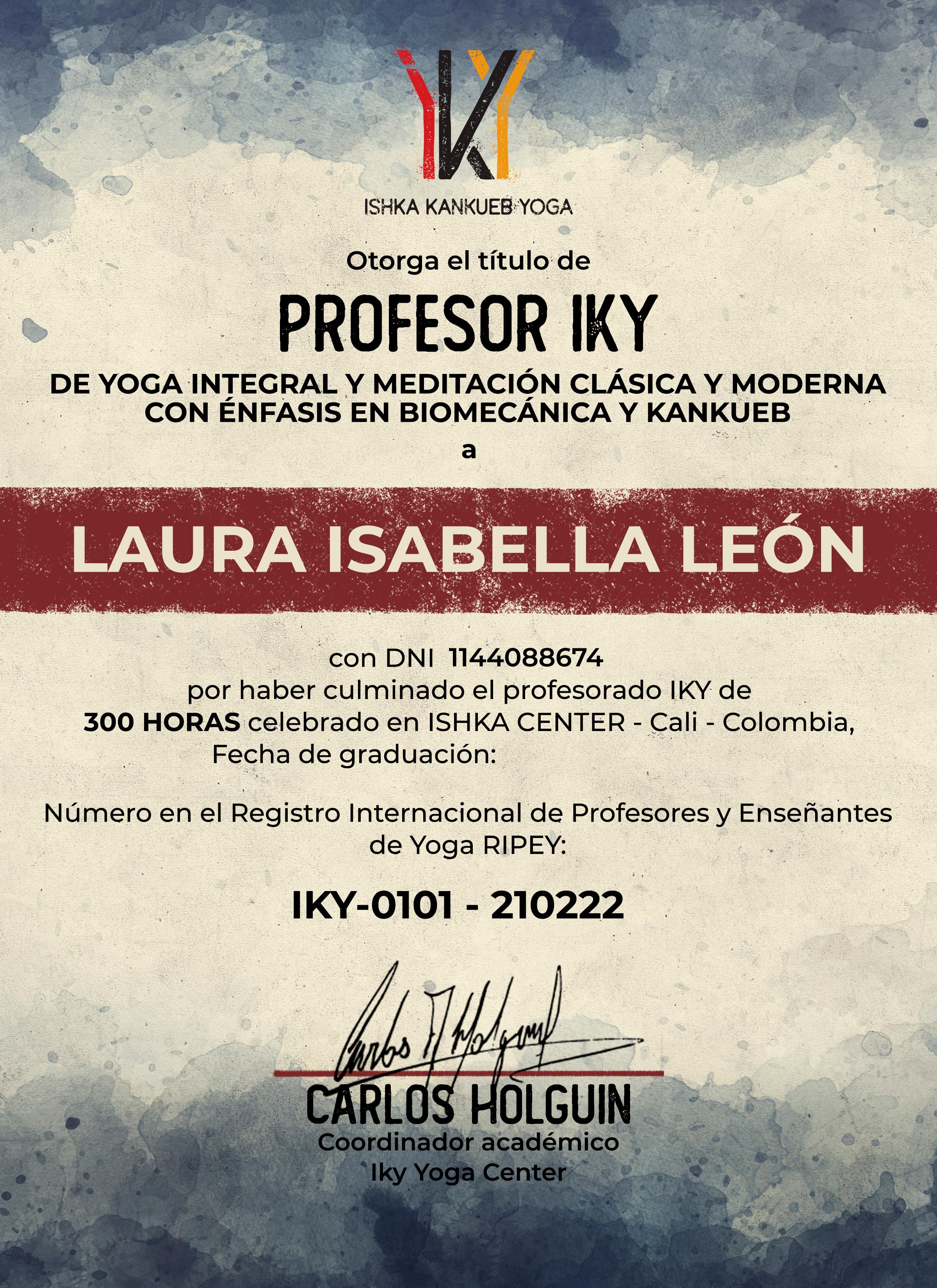 Ejemplo de diploma RIPEY — certificación de profesor de yoga